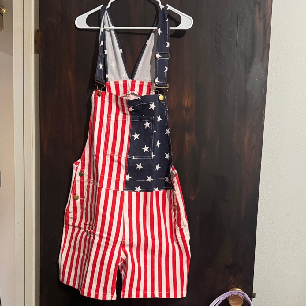 American Flag Short Overalls - Red, White & Blue